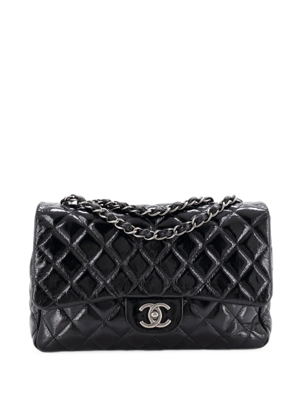 CHANEL Pre-Owned Classic Single Flap Bag Quilted Patent Jumbo shoulder bag - Black