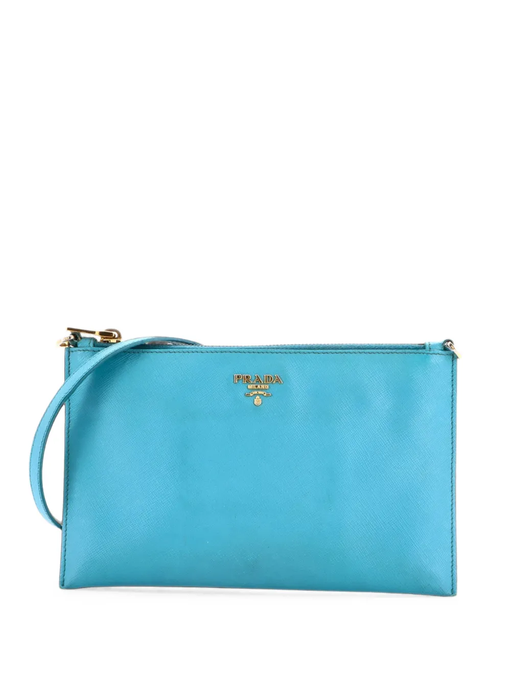 Prada Pre-Owned Zip Flat Shoulder Bag Saffiano Leather Small clutch bag - Blu