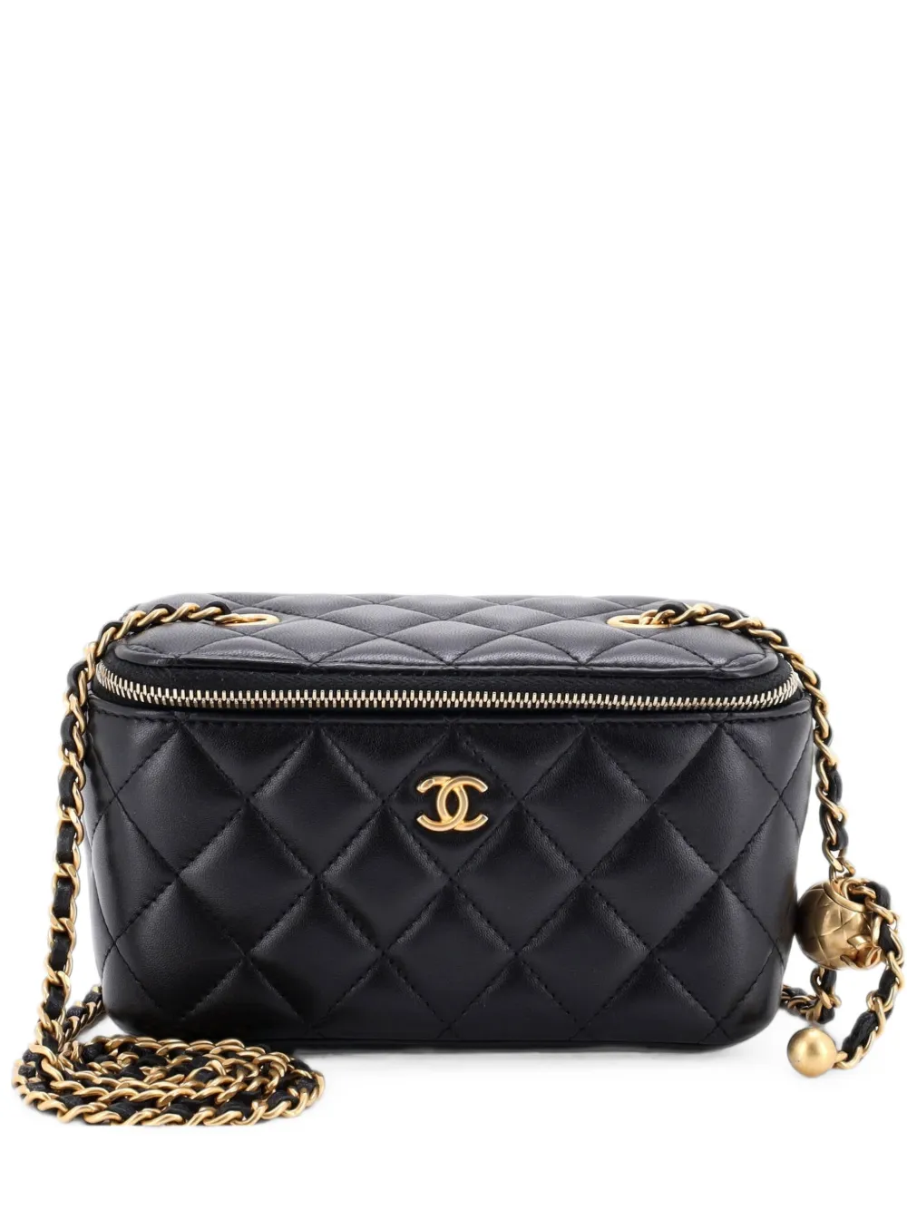 CHANEL Pre-Owned Pearl Crush Vanity Case with Chain Quilted Lambskin Small clutch bag - Nero