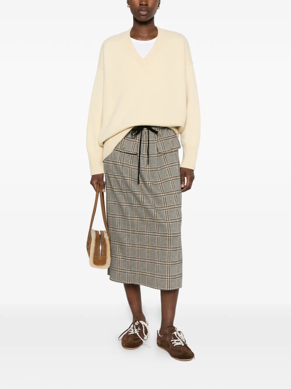 Fabiana Filippi check-print drawstring midi skirt Beige