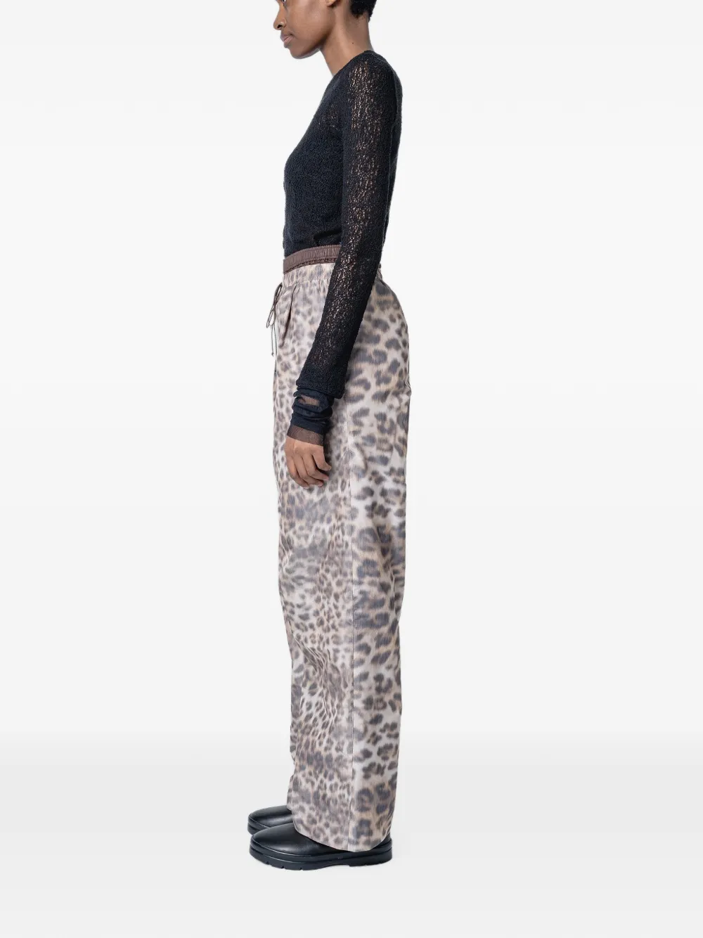 Muller Of Yoshiokubo Broek met luipaardprint en dubbele taille Beige