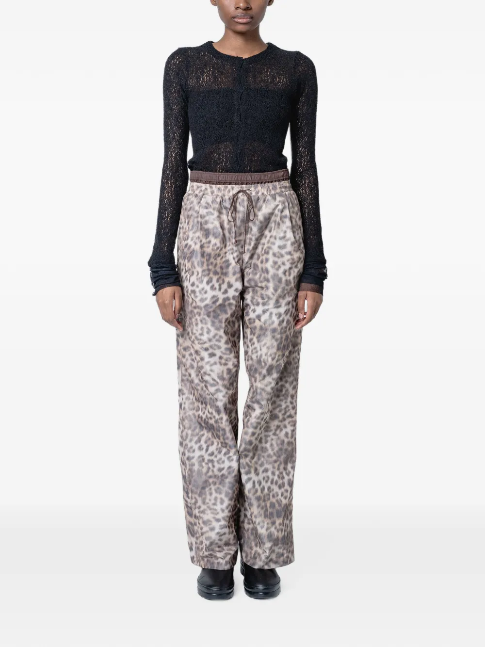 Muller Of Yoshiokubo Broek met luipaardprint en dubbele taille Beige