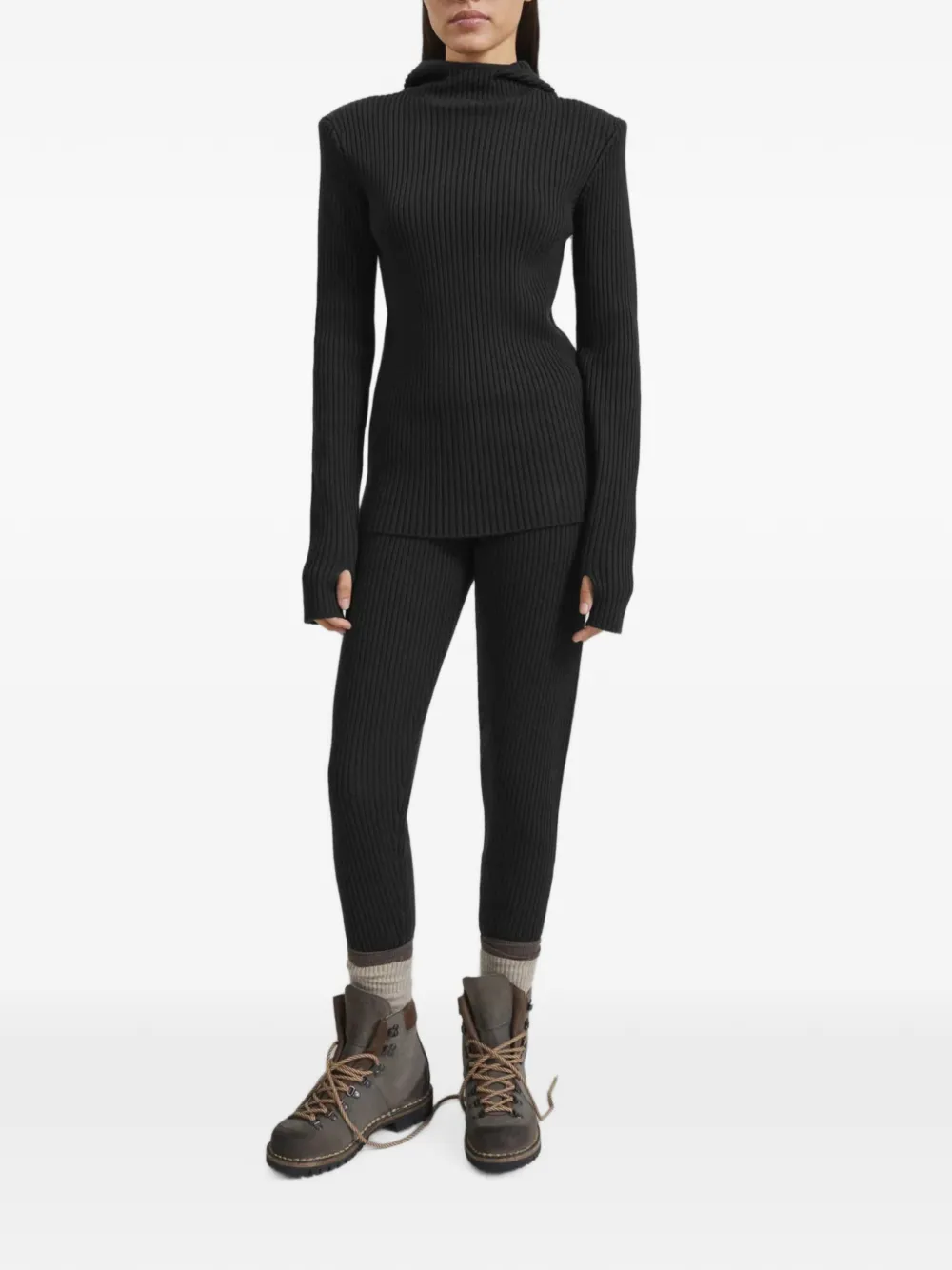 The Frankie Shop Geribbelde trui met capuchon Zwart