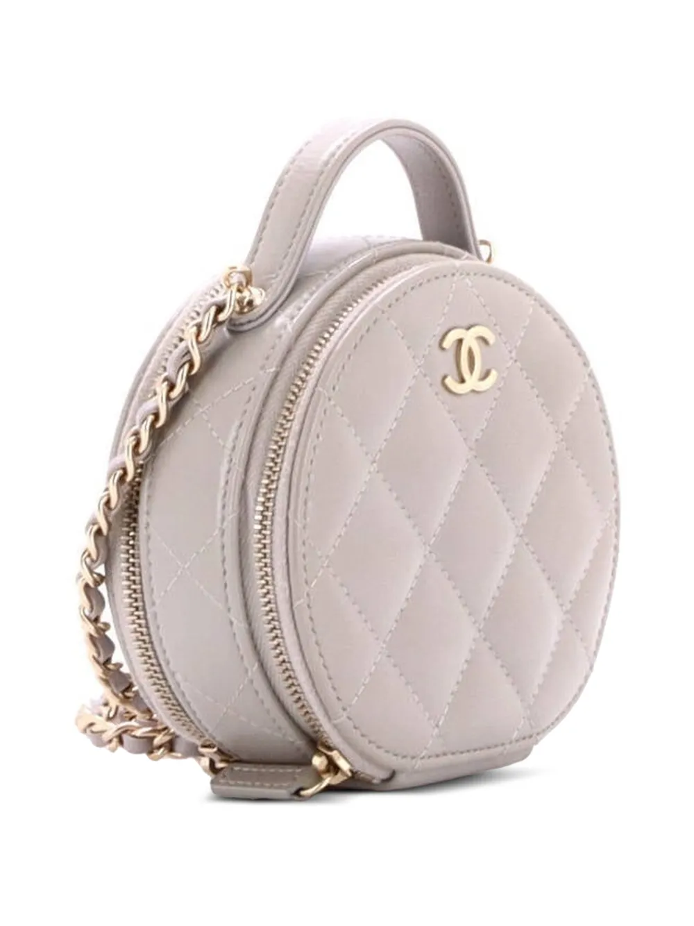 CHANEL Pre-Owned Handle with Care Round Vanity Case with Chain Quilted Lambskin Small crossbody bag - Grey