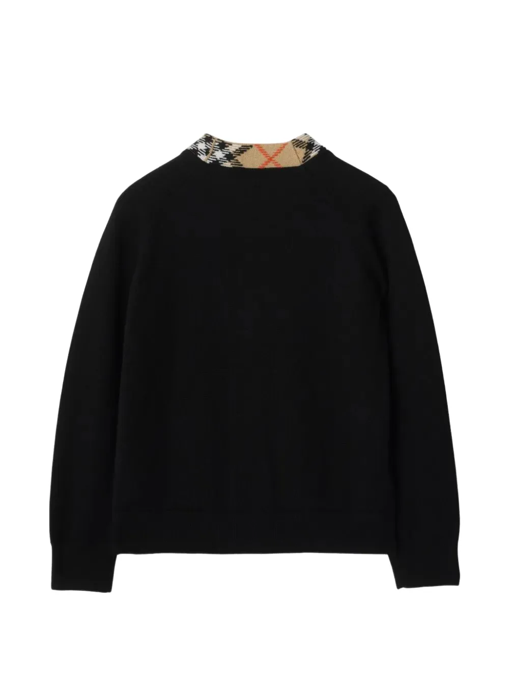 Burberry Kids check-trim wool cardigan Zwart