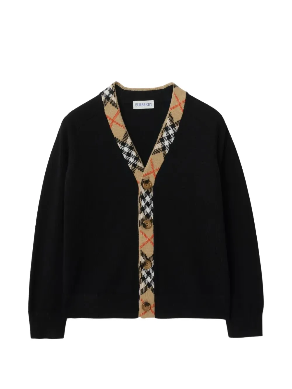 Burberry Kids check-trim wool cardigan - Black