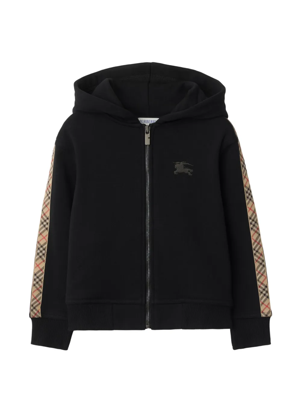 Burberry Kids check trim cotton zip hoodie Zwart