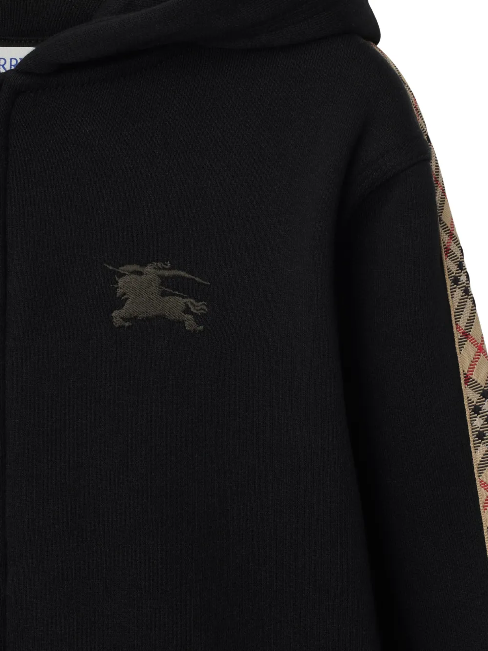 Burberry Kids check trim cotton zip hoodie Zwart
