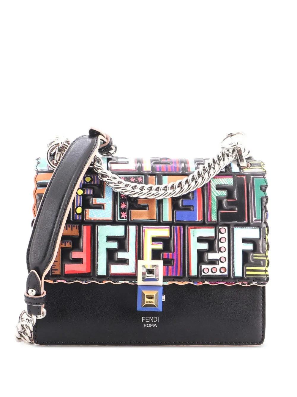 Fendi Pre-Owned Kleine Kan I Bag Zucca Umhängetasche aus Lackleder mit Prägung - Schwarz