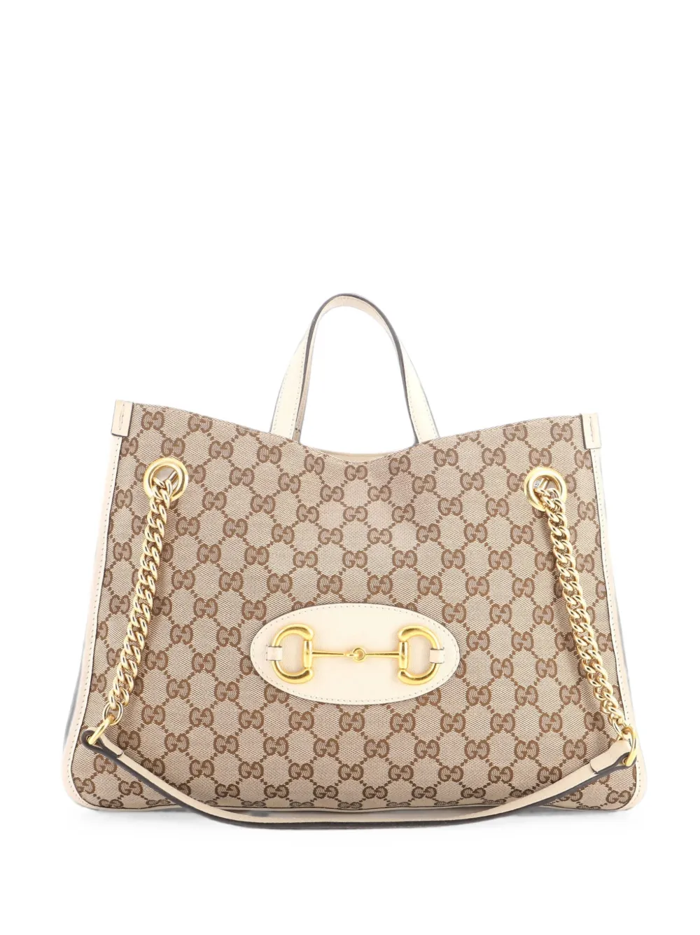 Gucci Pre-Owned Horsebit 1955 Chain GG Canvas with Leather Medium tote bag - Marrone