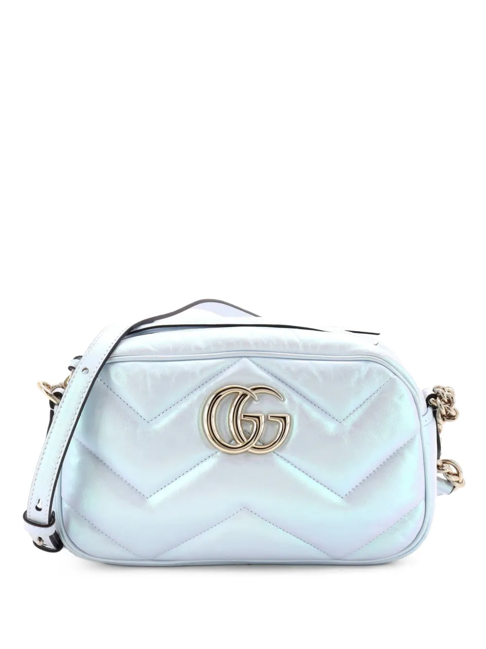 Gucci Pre-Owned Kleine GG Marmont Chevron Schultertasche aus changierendem Leder - Blau
