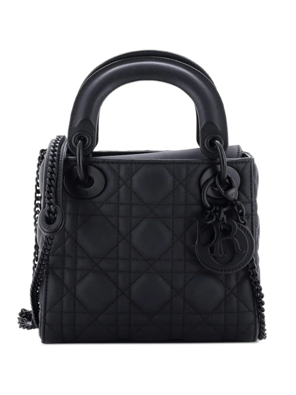 Christian Dior Pre-Owned Mini Ultra Matte Lady Dior Cannage Schultertasche mit Kette - Schwarz