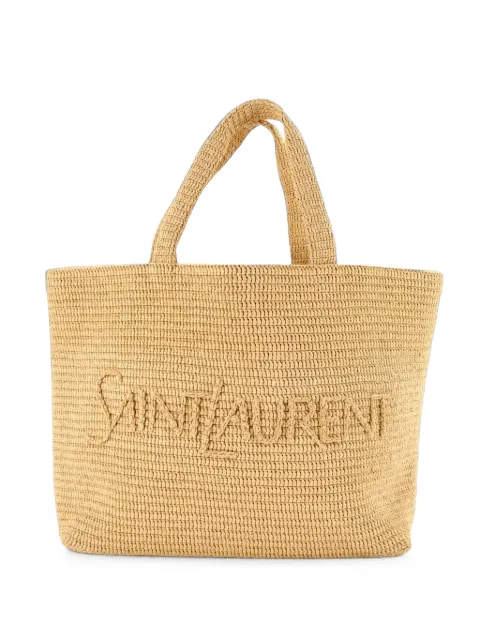 Saint Laurent Pre-Owned Logo Supple Embroidered Raffia tote bag