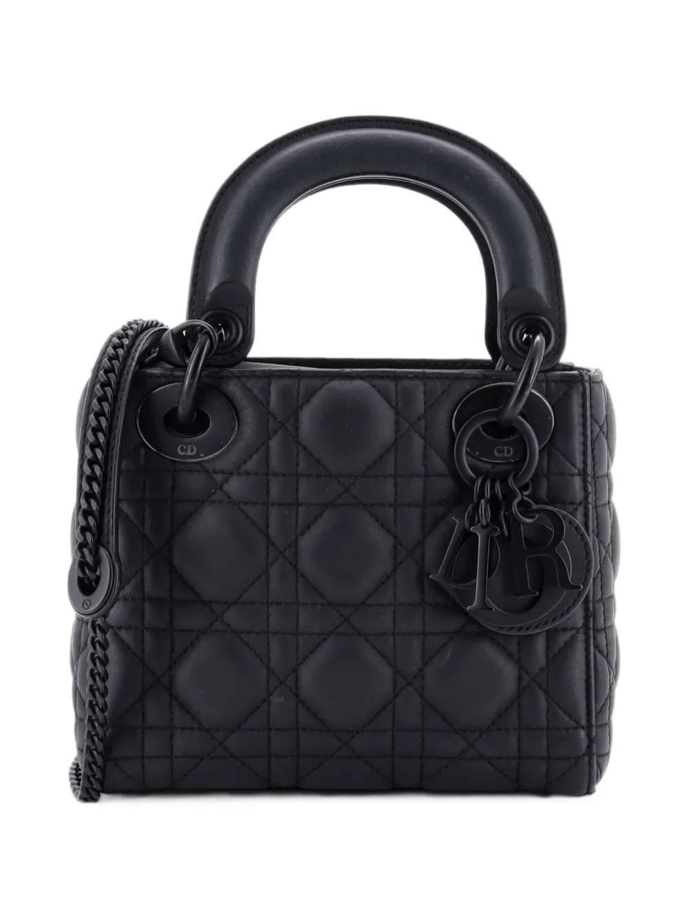 Christian Dior Pre-Owned Mini Ultra Matte Lady Dior Cannage Schultertasche mit Kette - Schwarz