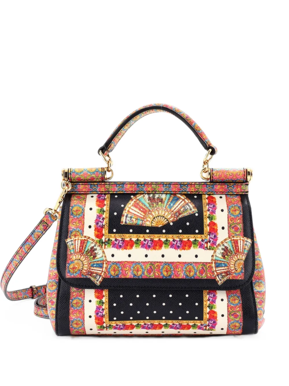 Pre-owned Dolce & Gabbana Miss Sicily Bag Printed Leather Medium Satchel In Multicolour