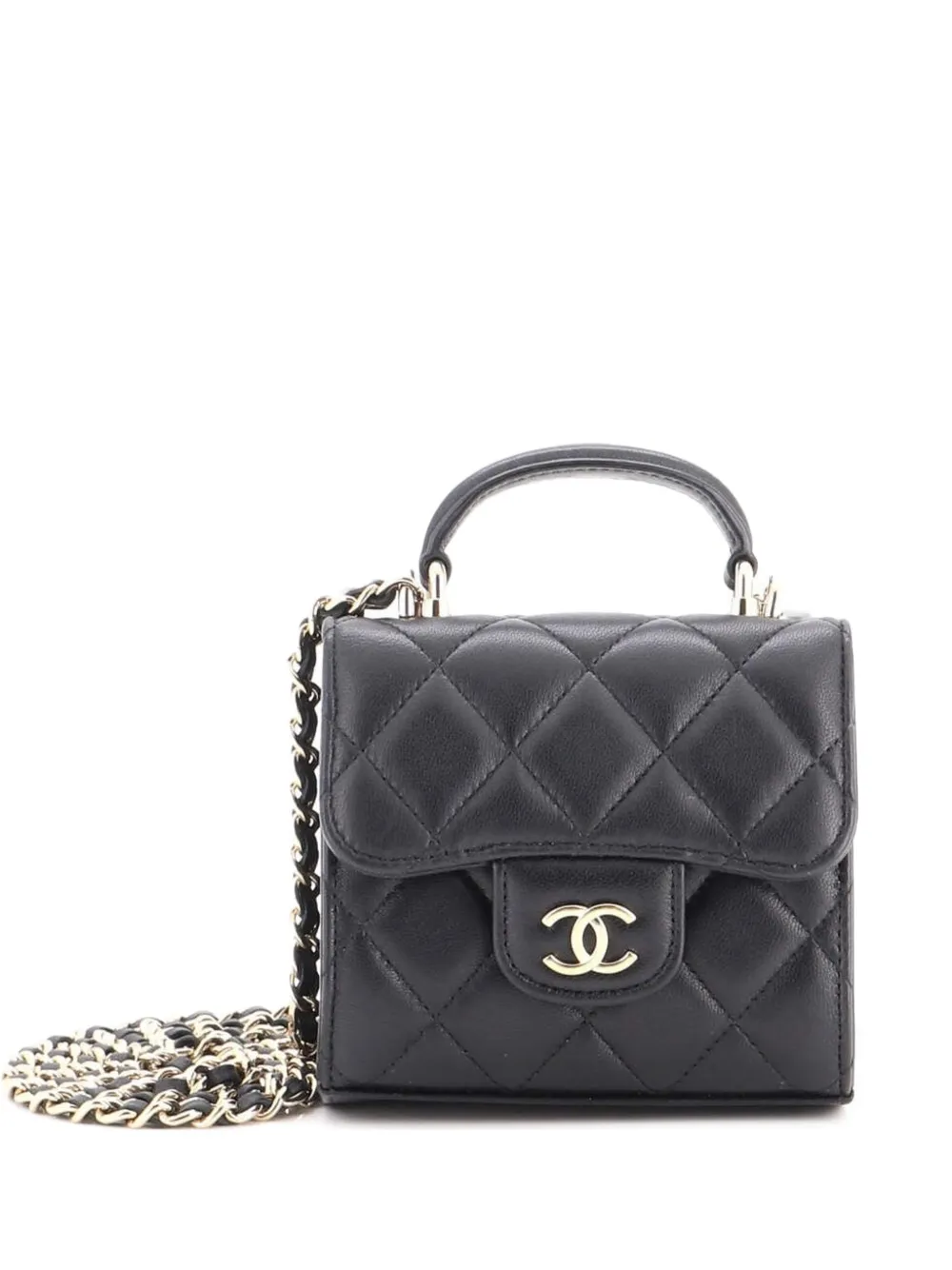 CHANEL Pre-Owned Square Classic Flap Umhängetasche aus gestepptem Lammleder mit Kettenriemen - Schwarz