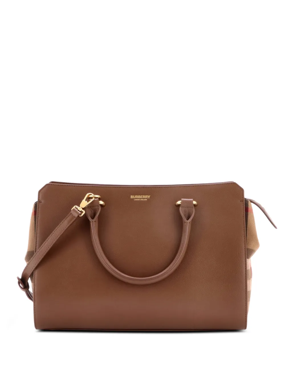 Burberry Pre-Owned Kleiner Banwell Tote Bag aus Leder und House Check Canvas - Braun