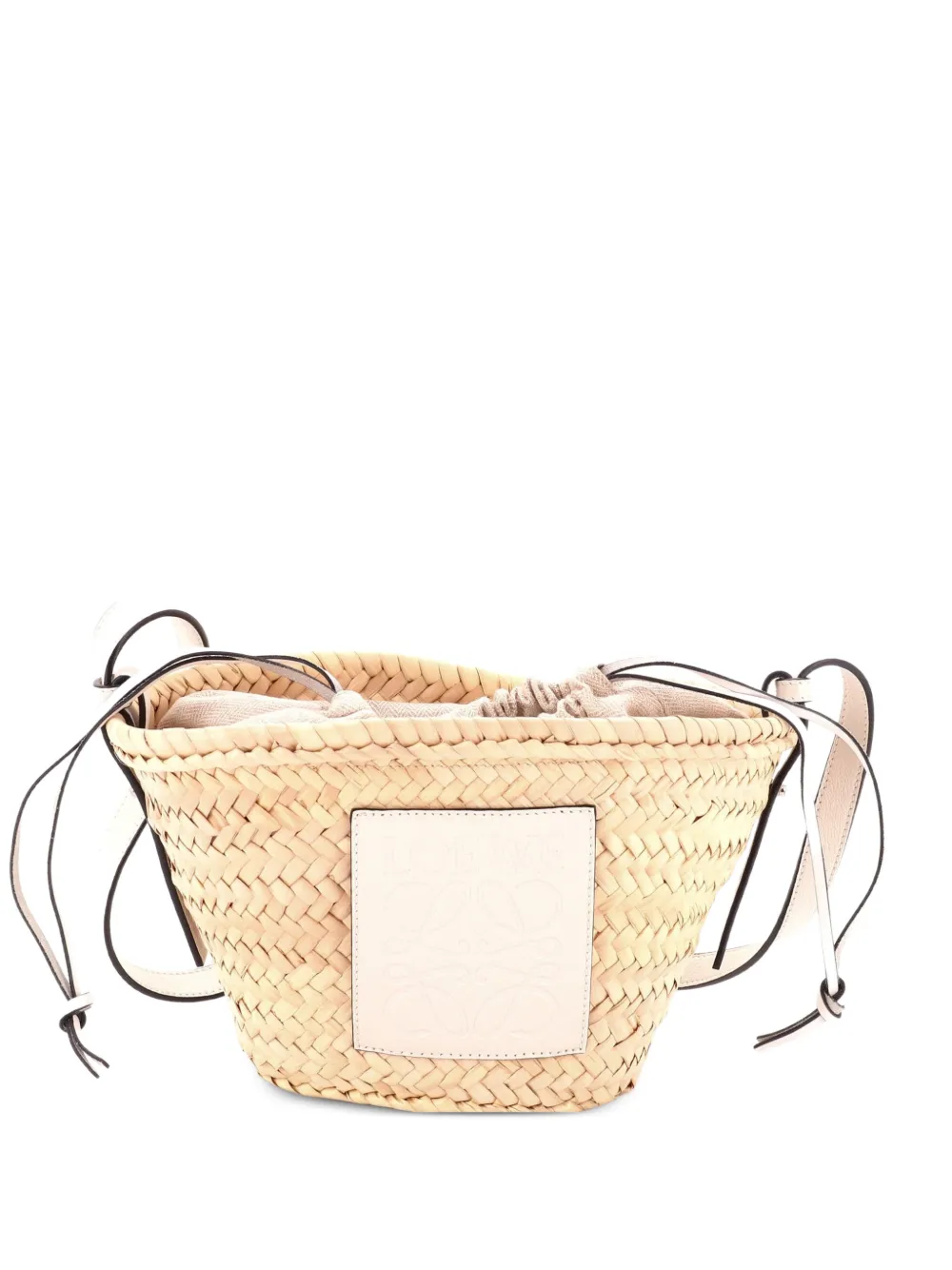 Loewe Pre-Owned Kordelzug-Beuteltasche aus Raffiabast und Leder - Nude