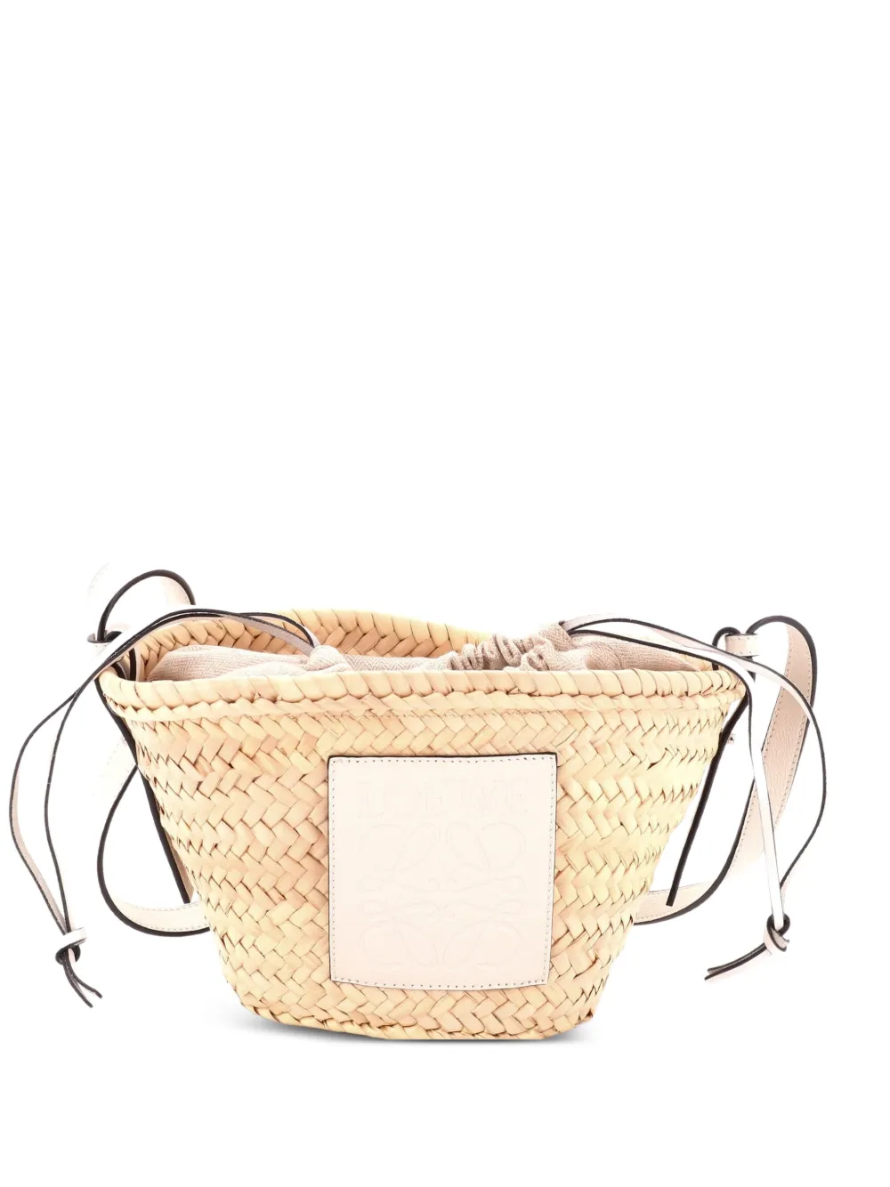 Loewe Pre-Owned Kordelzug-Beuteltasche aus Raffiabast und Leder - Nude