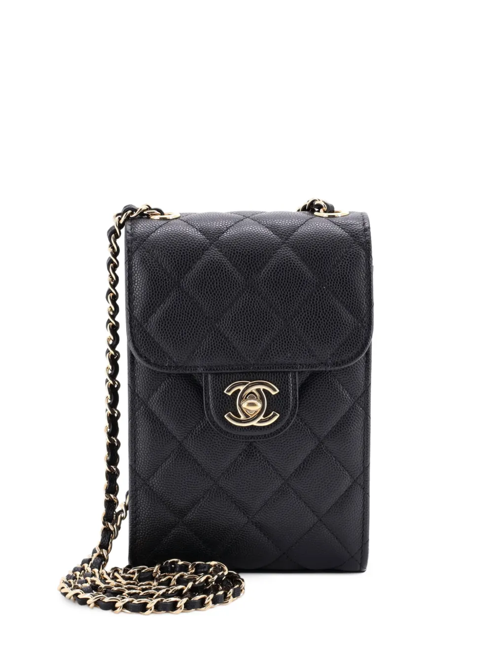 CHANEL Pre-Owned CC Flap Phone Holder Crossbody Bag Quilted Caviar clutch bag - Nero