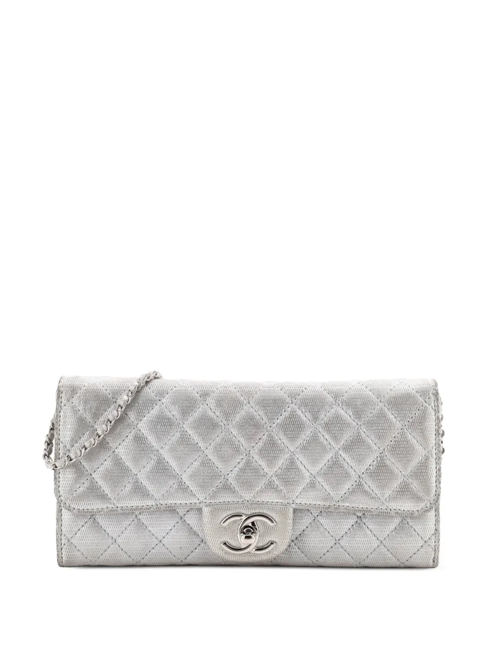 CHANEL Pre-Owned Wallet on Chain Quilted Metallic Suede East West clutch bag - Silver