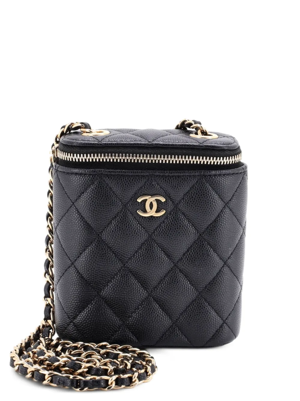 CHANEL Pre-Owned Vertical Classic Vanity Case with Chain Quilted Caviar Mini shoulder bag - Black