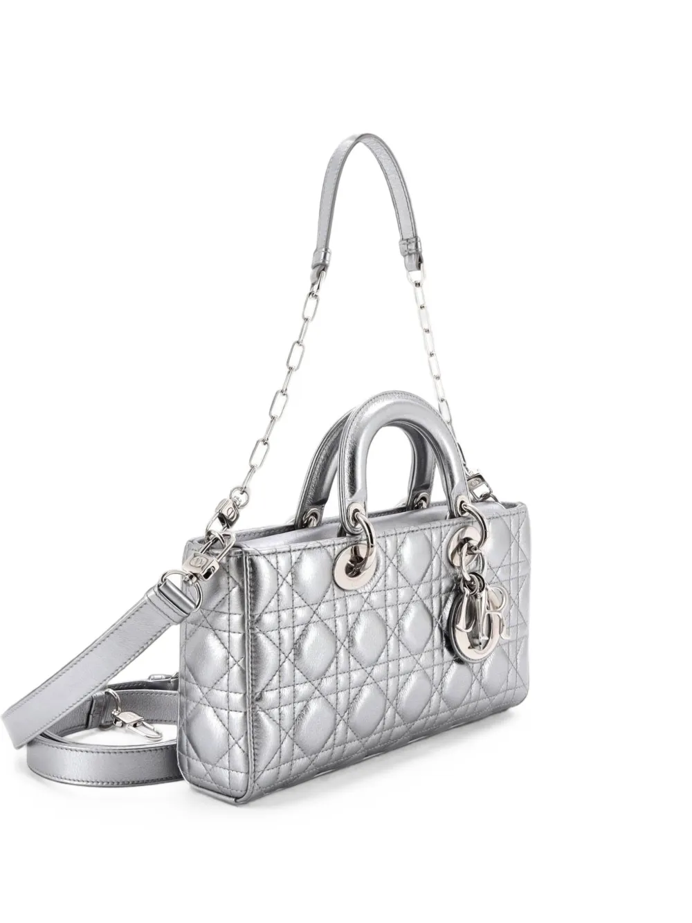 Christian Dior Pre-Owned Lady D-Joy Bag Cannage Quilt Lambskin Medium satchel - Argento