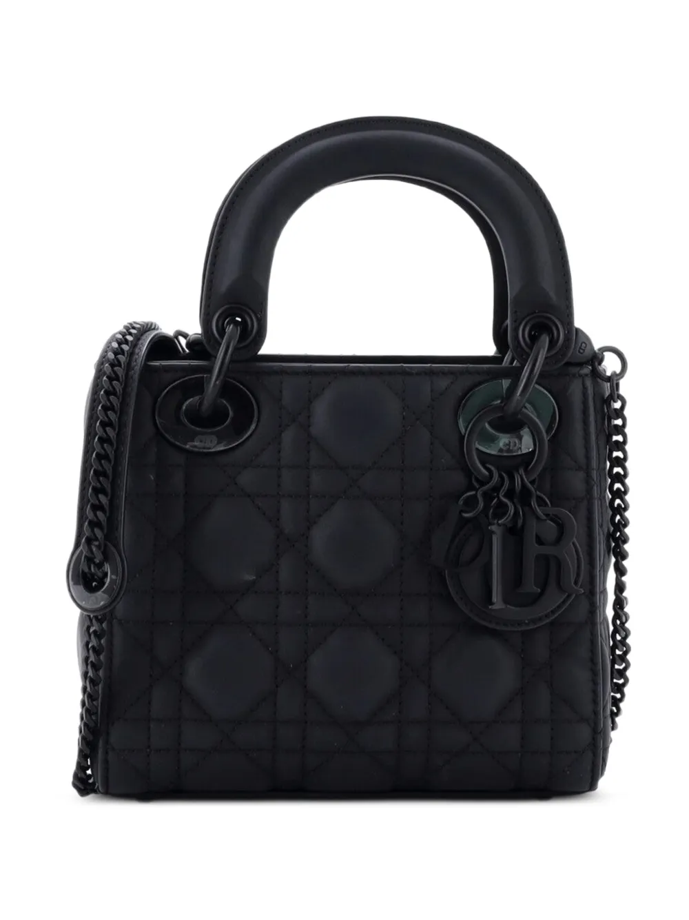 Christian Dior Pre-Owned Mini Ultra Matte Lady Dior Cannage Schultertasche mit Kette - Schwarz