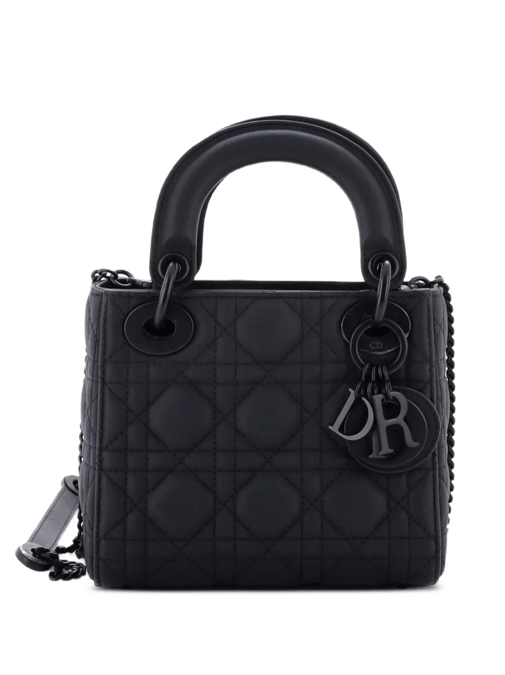 Christian Dior Pre-Owned Mini Ultra Matte Lady Dior Cannage Schultertasche mit Kette - Schwarz
