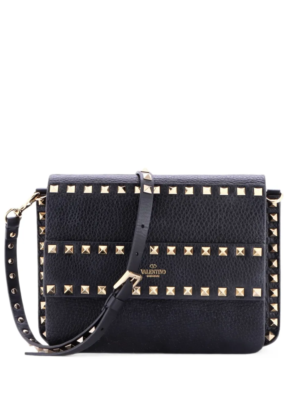 Valentino Garavani Pre-Owned Rockstud Front Handle Flap Bag Leather Small crossbody bag - Nero