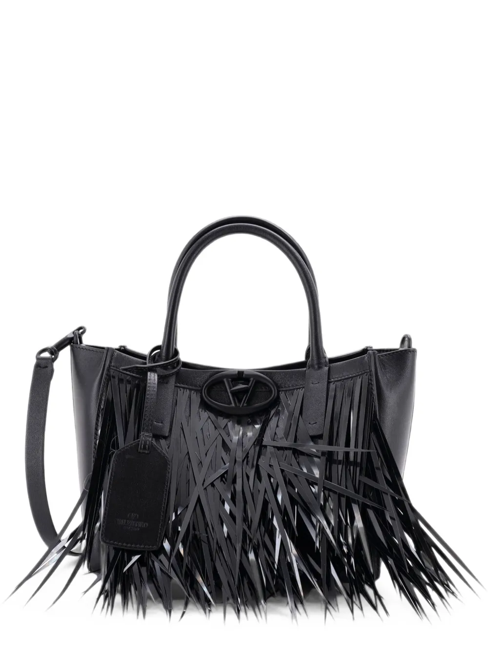 Valentino Garavani Pre-Owned Vlogo Fringe Leather with Sequins Small tote bag - Nero