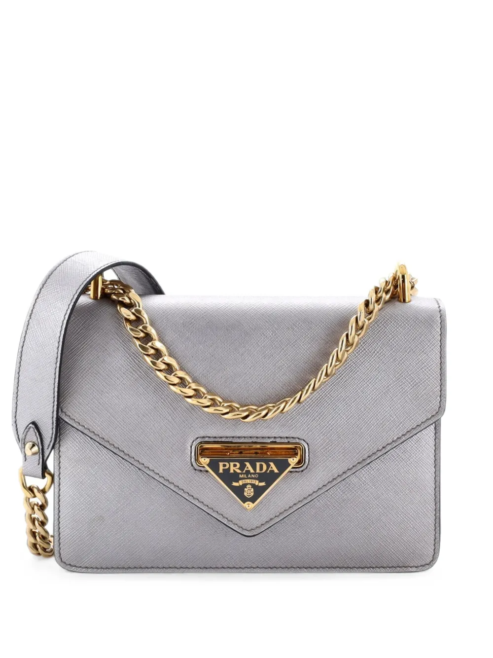 Prada Pre-Owned Envelope Flap Chain Shoulder bag Saffiano Leather Small crossbody bag - Argento
