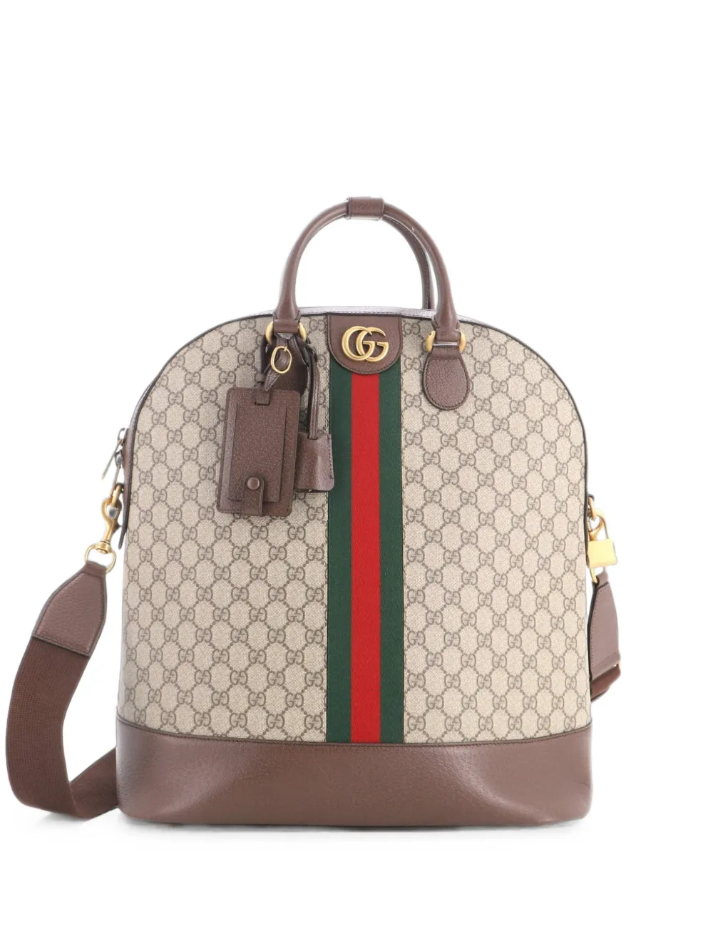 Gucci Pre-Owned petit sac à main Savoy Web Bowling Tote en toile enduite GG et cuir - Marron