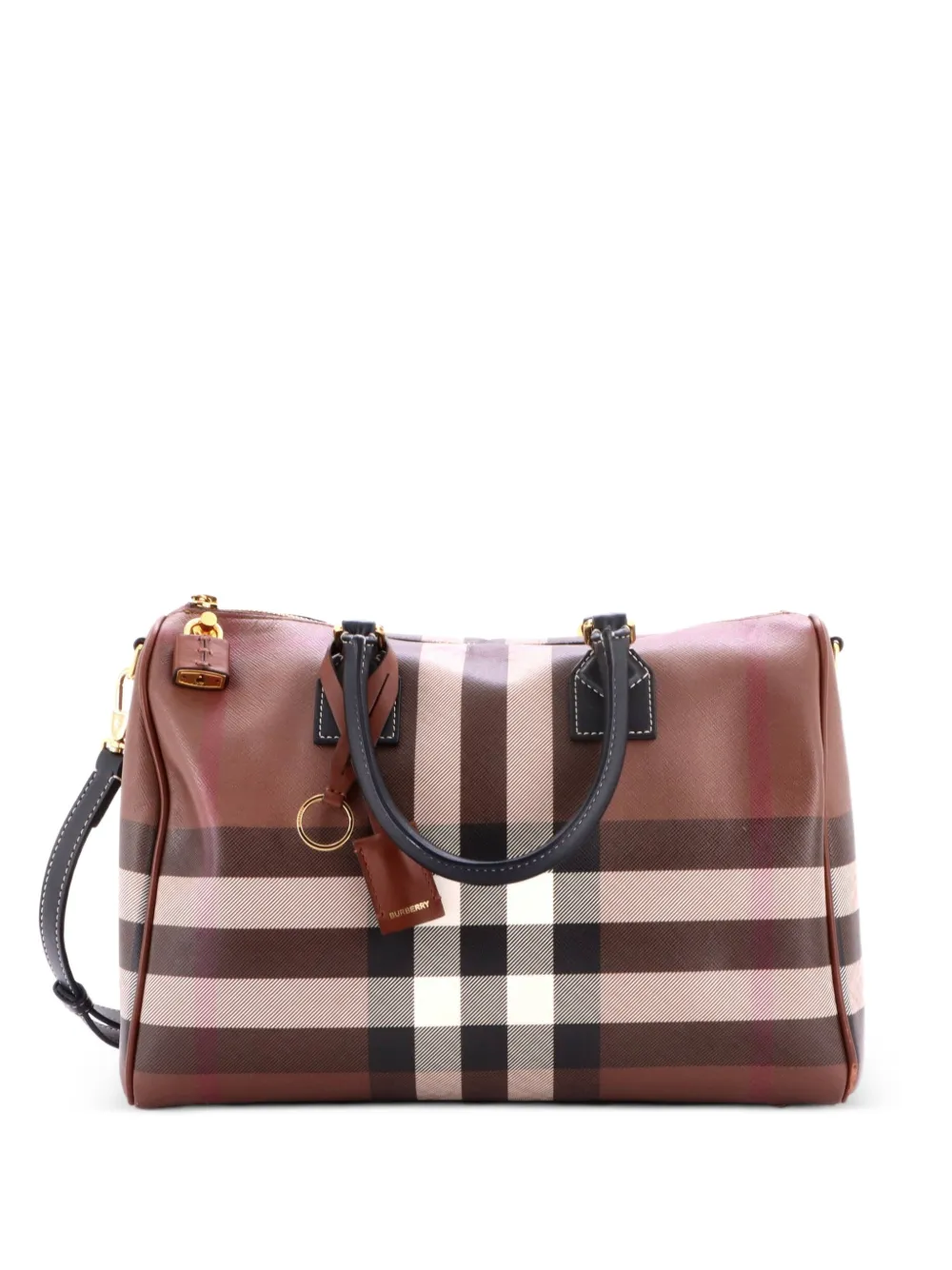Burberry Pre-Owned sac porté épaule Bowling Bag format moyen en toile écologique à carreaux - Marron