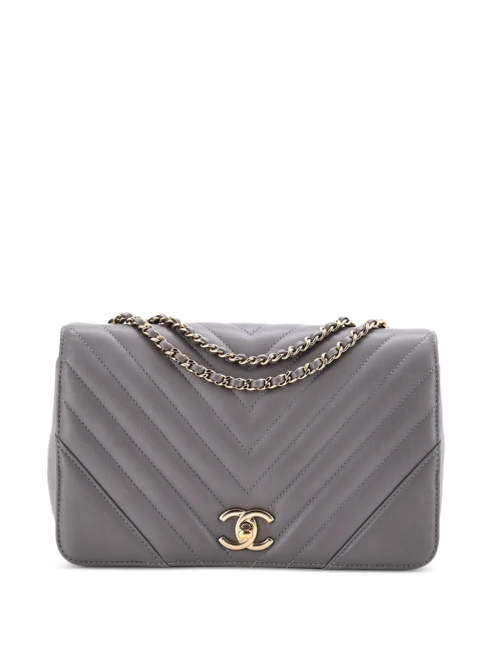 CHANEL Pre-Owned Statement Flap Bag Chevron Calfskin Small shoulder bag - Grey