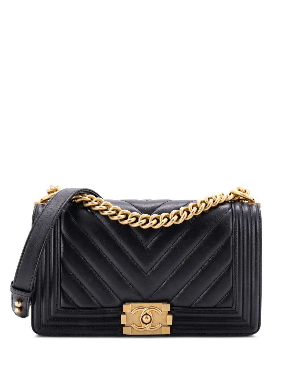 CHANEL Pre-Owned Mittelgroße Boy Flap Bag Chevron Kalbsleder-Schultertasche - Schwarz