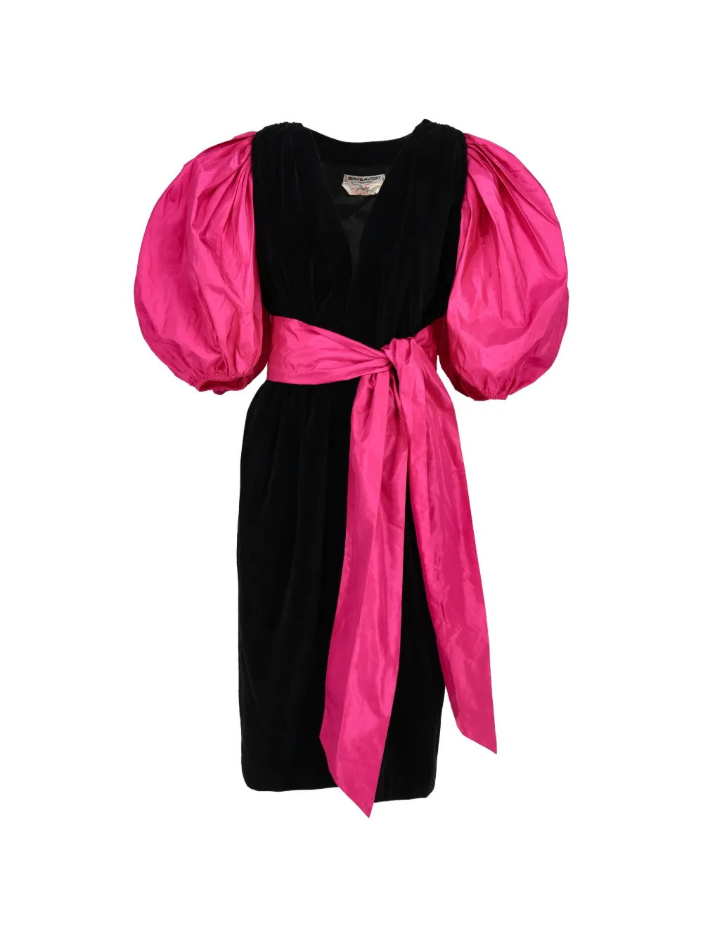 Saint Laurent Pre-Owned 1984-1985 Rive Gauche puff-sleeve midi dress - Nero