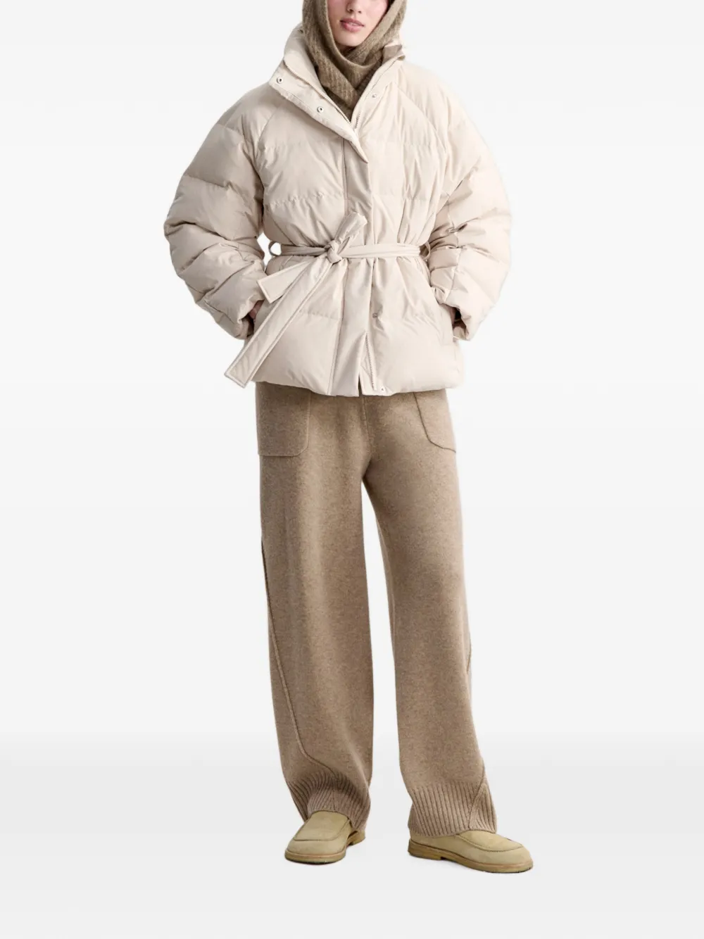 Maison Kitsuné belted puffer coat Beige