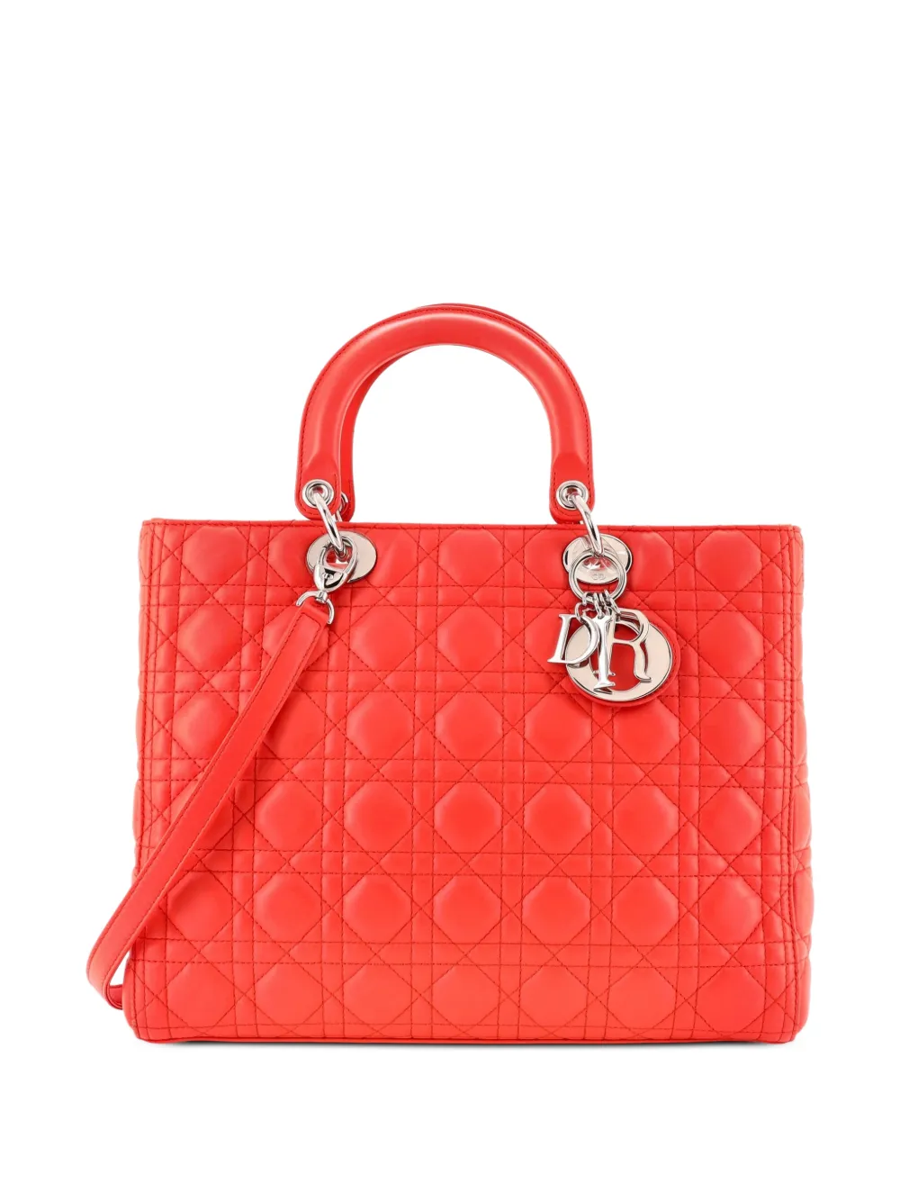 Christian Dior Pre-Owned Große Lady Dior Tote Bag aus Lammleder mit Cannage-Steppung - Orange