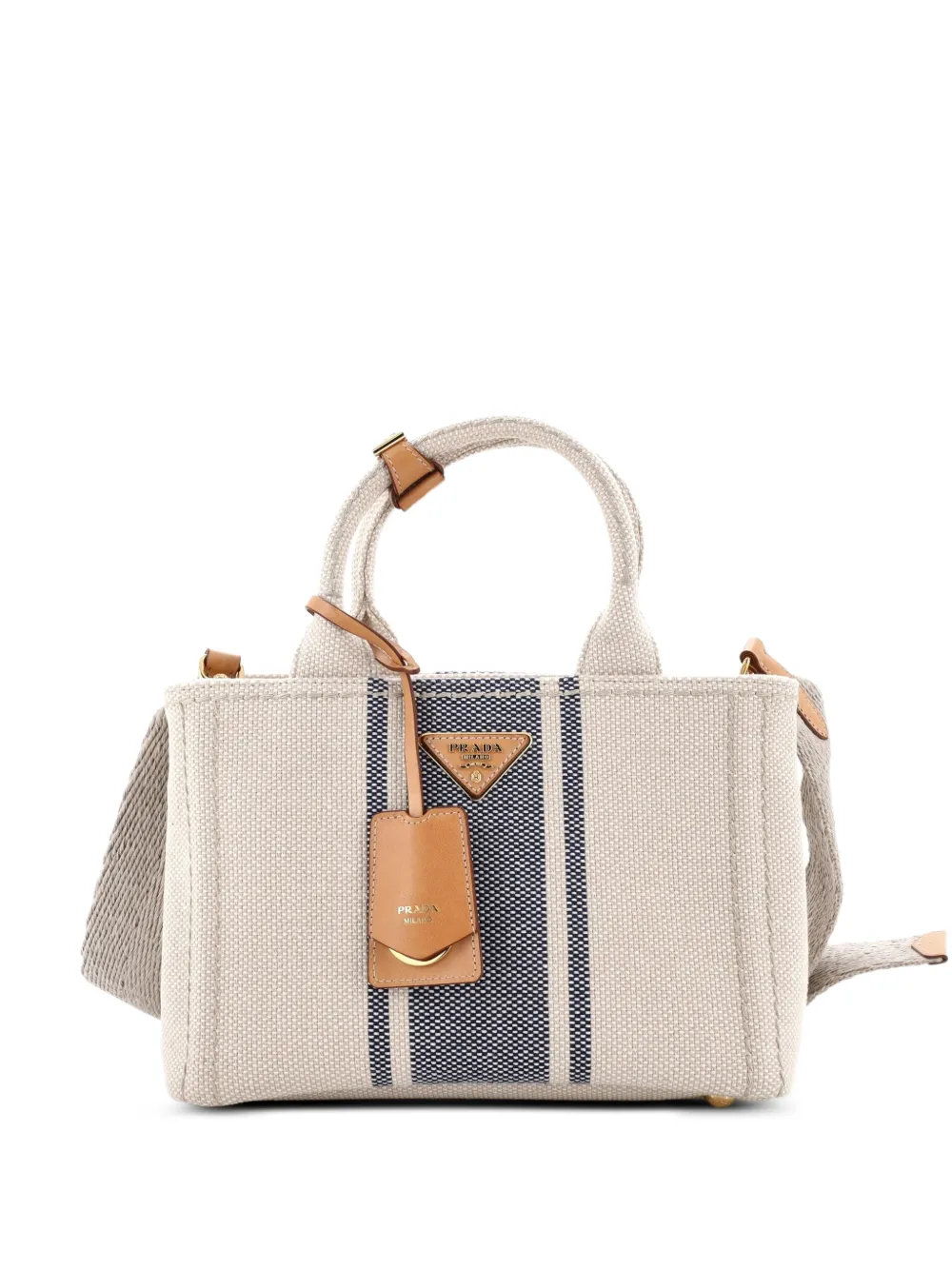 Prada Pre-Owned Logo Jardiniere Triangle Embroidered Canvas tote bag - Neutrals