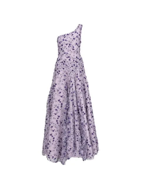 Vintage floral-appliqué one-shoulder maxi dress