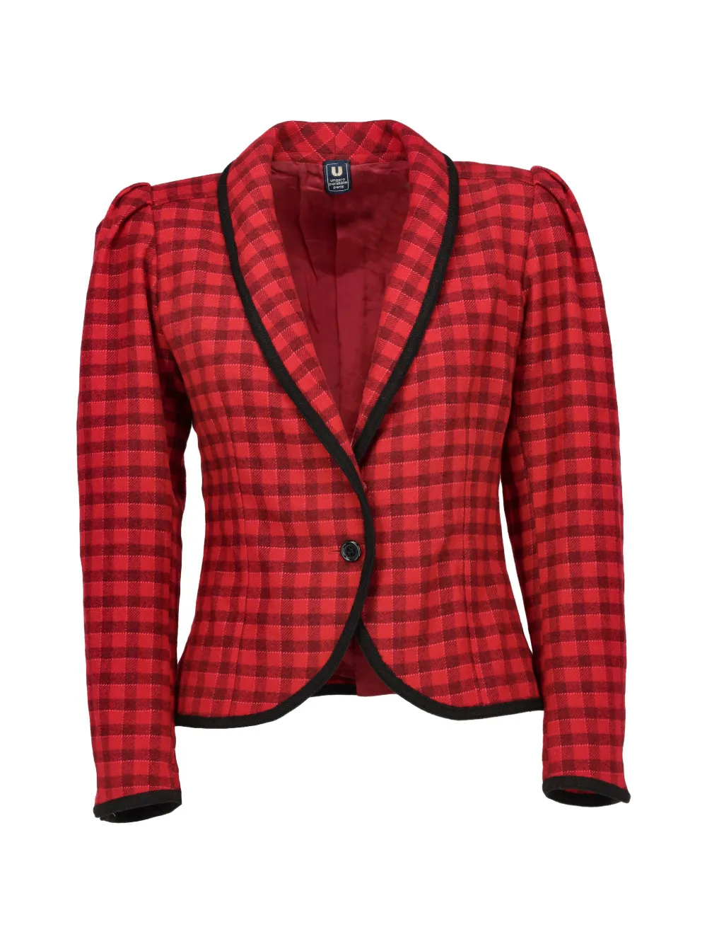 Pre-owned Ungaro Check Puff-sleeve Jacket In Red
