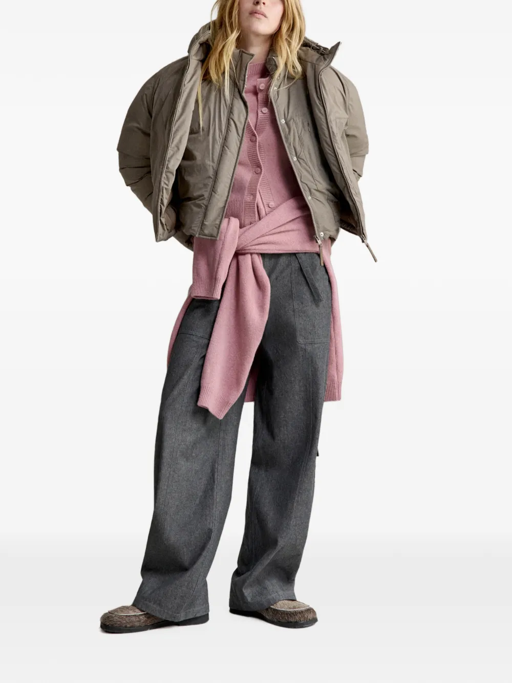 Maison Kitsuné cropped hooded padded jacket Beige