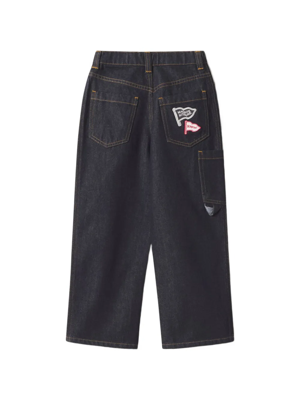 MAISON KITSUNE KIDS x Bonpoint Morys logo-patch wide-leg jeans Blauw