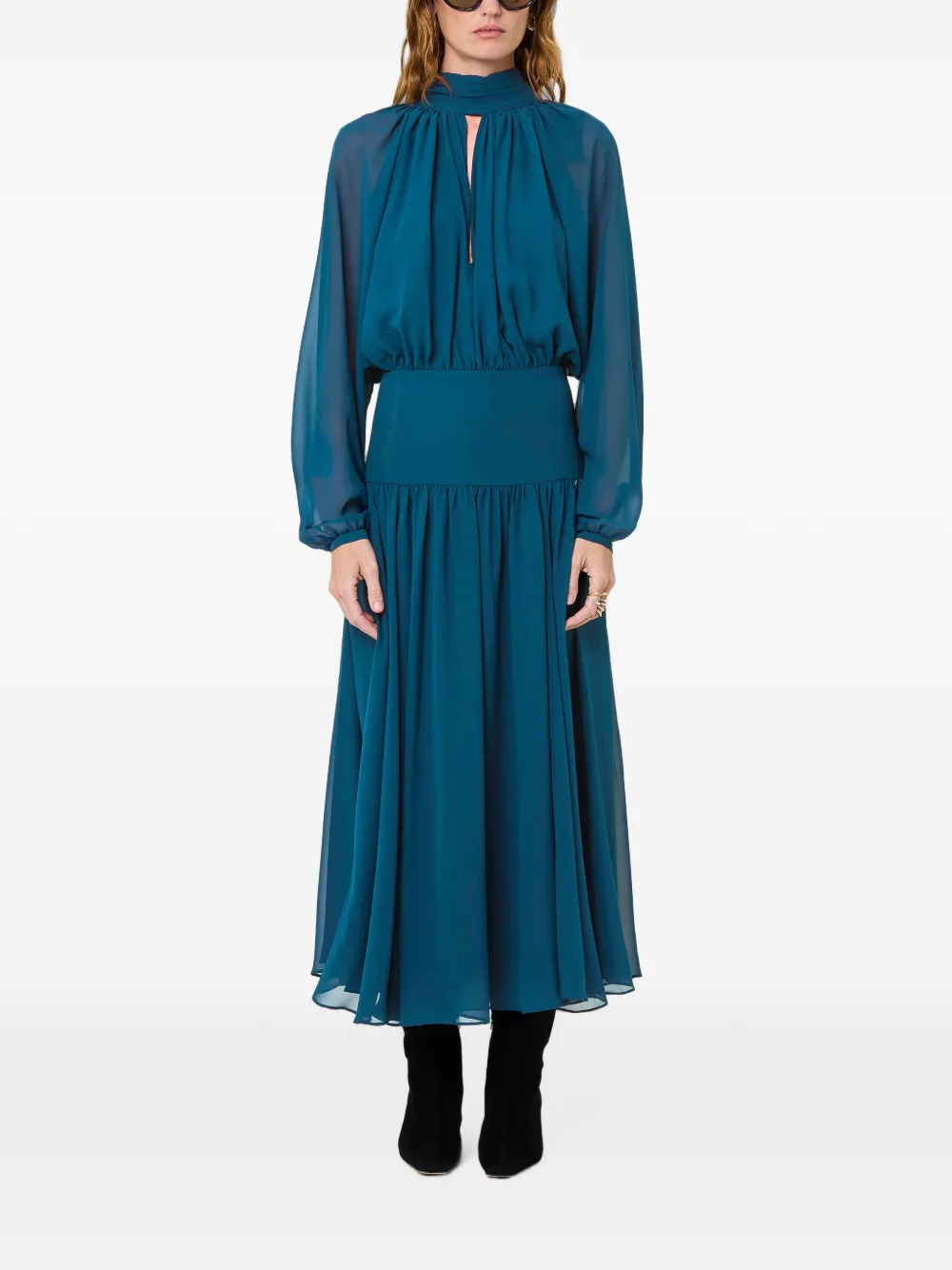 Nicholas Gesmockte midi-jurk met rugstrik Blauw