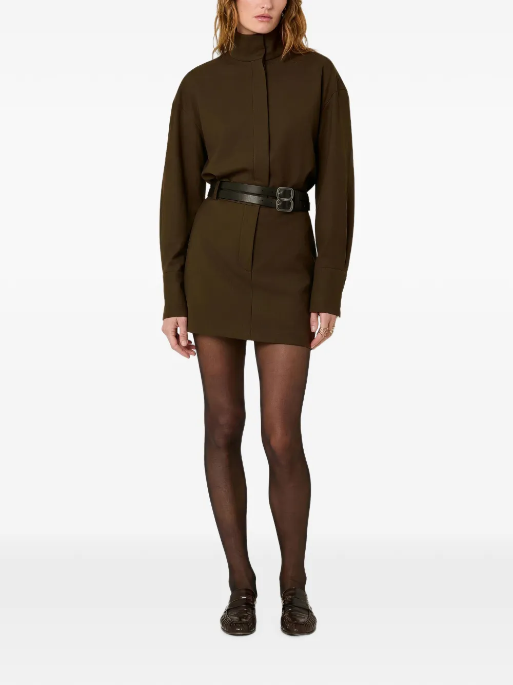 Nicholas Mini-jurk met hoge hals en ceintuur Groen