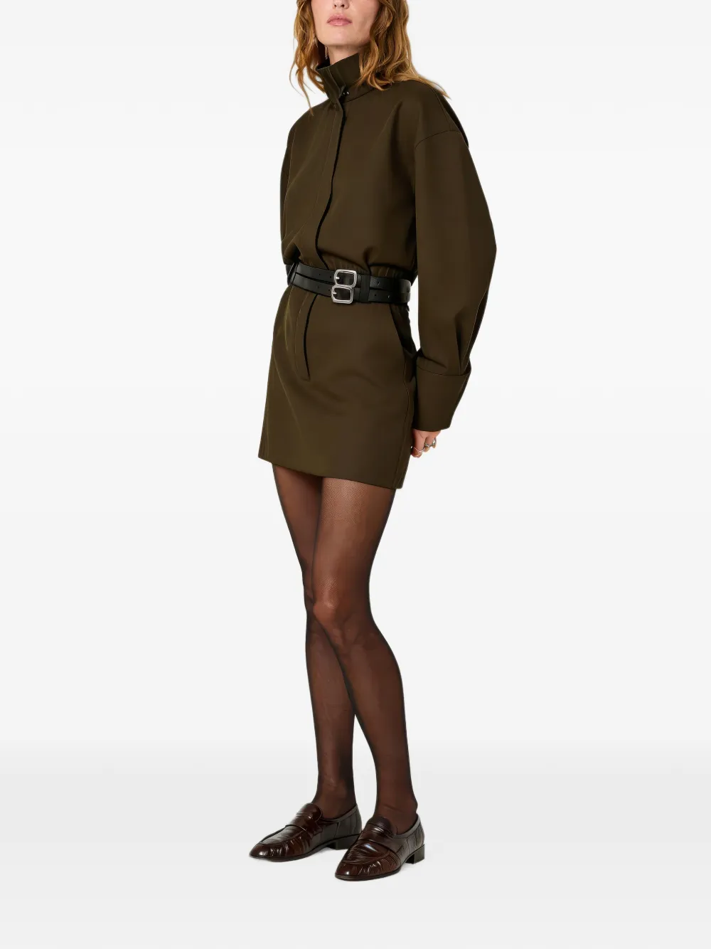 Nicholas Mini-jurk met hoge hals en ceintuur Groen