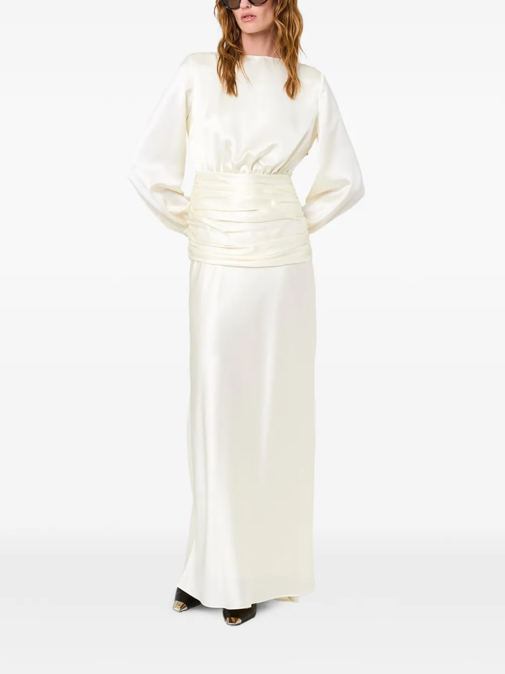 Nicholas Maxi-jurk met gesmockte taille en open achterkant Wit