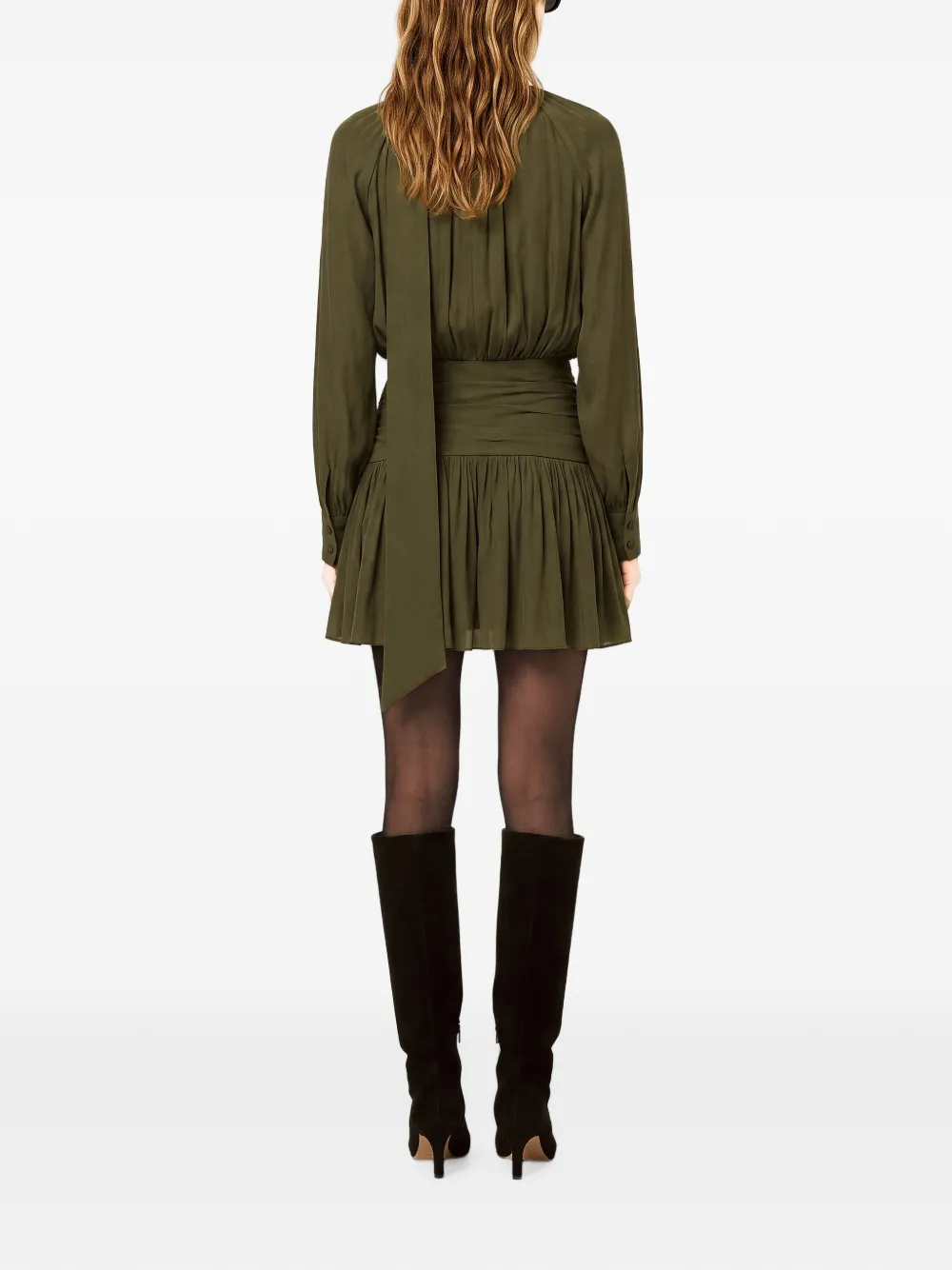 Nicholas Mini-jurk met gesmockte taille Groen