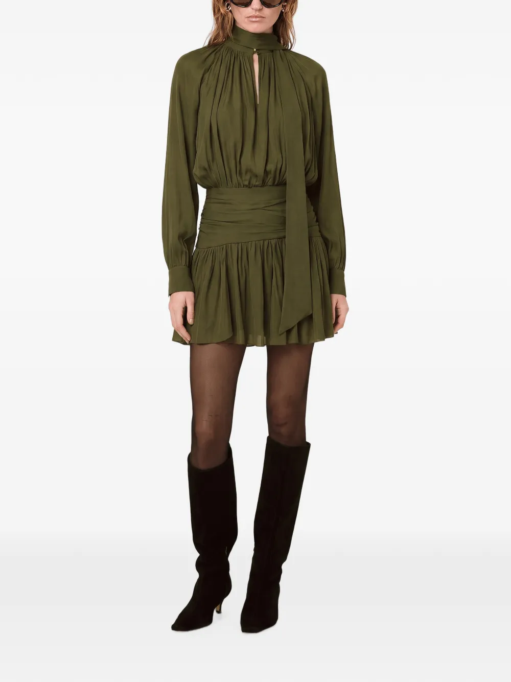 Nicholas Mini-jurk met gesmockte taille Groen